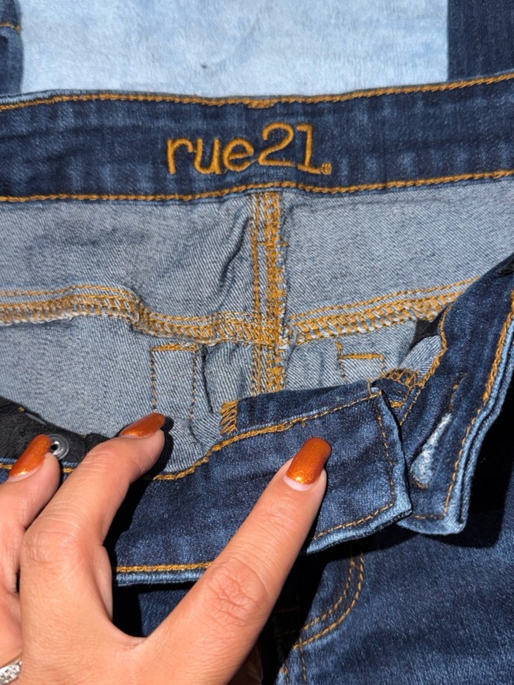 Rue21 Dark Blue High-Rise Denim Jeans with Orange Stitching